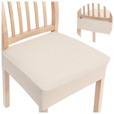 Imagem de Capas de assento de cadeira Smiry Stretch Jacquard, conjunto de 6 bege