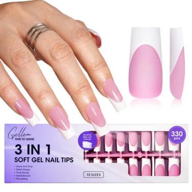 Imagem de Press on Nails GELLEN Square French Tip 330 unidades rosa