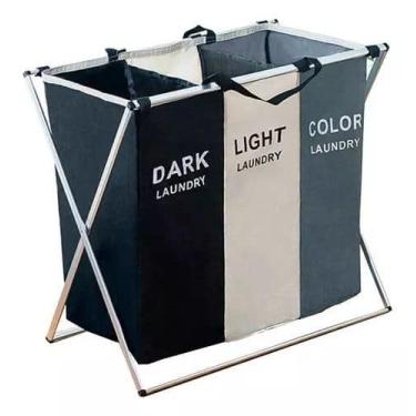 Imagem de Cesto de roupa suja organizador dobrável fácil montagem 3 co - Útil Fe