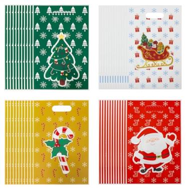 Imagem de Chanseen 100 peças de sacolas de plástico de Natal com alças pequenas sacolas de presente de Natal para guloseimas doces biscoitos pequenos presentes festas compras lojas de varejo suprimentos de