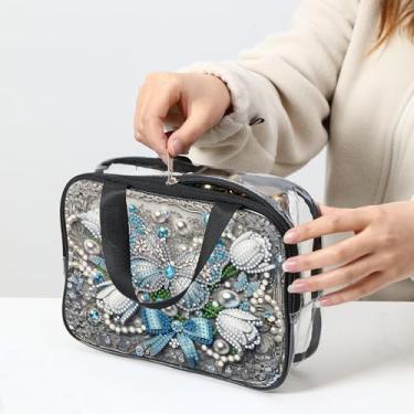 Imagem de HXYQMMY Kits de arte de diamante para adultos, bolsa de maquiagem de flores de borboleta, kit de artesanato DIY com ferramentas, bolsa de pintura de diamante 5D para mulheres, ideia de presente de