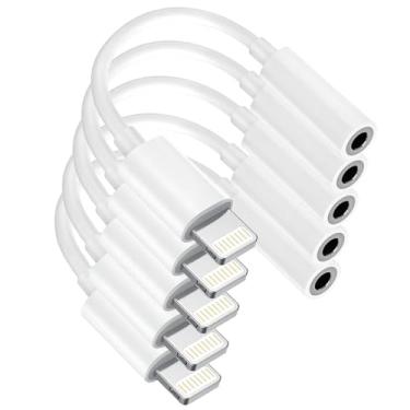 Imagem de [Certificação Apple MFi] Pacote com 5 adaptadores para fones de ouvido iPhone 3,5 mm, Lightning para fone de ouvido/conector de fone de ouvido de 3,5 mm, dongle auxiliar de áudio, compatível com
