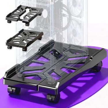 Imagem de youkzuan Suporte ajustável para torre de computador, suporte de PC móvel para chão com rodas de travamento para a maioria dos computadores, suporte de CPU embaixo da mesa para escritório, jogadores e