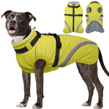 Imagem de BRKURLEG Casacos de inverno para cães médios, casaco para cães com arnês embutido, roupas de neve para cães com zíper, jaqueta acolchoada impermeável à prova de vento para animais de estimação, colete