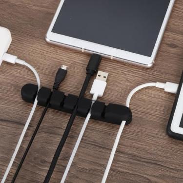 Imagem de Generic Clipe de cabo de 122 mm, 7 furos, suporte de fio de silicone, organizador de cabos, prendedor de cabos adesivo para montagem em mesa de escritório em casa, preto