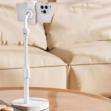 Imagem de Suporte de telefone para mesa, suporte de altura ajustável para mesa, compatível com webcam de mesa, design ergonômico, para dispositivos smartphones, acessórios de mesa de escritório (branco)
