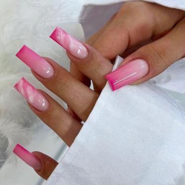 Imagem de Kit Press on Nails Caixão Médio Longo Moda Cola Falsa em Unhas com Design Gradiente Roxo para Mulheres Cobertura Completa Acrílico Artificial Falso Stick on Nail para Uso Diário Casamento 24 Peças