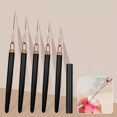Imagem de Conjunto de 5 peças de pincéis de ponta fina para unhas para esmalte de gel, pintura de manicure, salão de beleza ou uso doméstico de design de unhas (preto)
