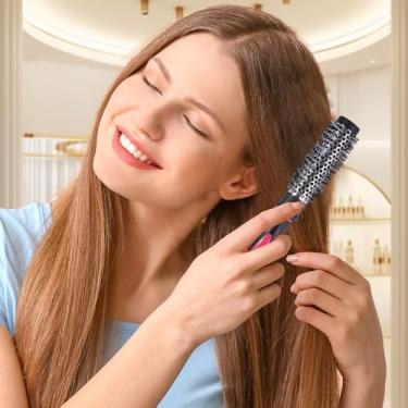 Imagem de Escova de cabelo redonda com barril de alumínio e alça de aderência para secagem, volume de cachos em casa, viagens ou salão de beleza (vermelho, 2,8 cm)