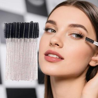 Imagem de Escova de cílios Crystal Rod descartável de nylon para cabeça de cabelo, bastão de sobrancelha, pincel de maquiagem portátil, pacote com 50, preto
