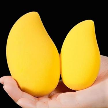 Imagem de 2 peças de esponja de maquiagem macia, sem látex, uso duplo para corretivo de base, ferramentas de beleza para viagem, casa, amarela