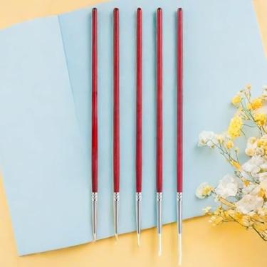 Imagem de 5 pincéis de delineador de arte de unhas, 24/18/12/9/6 mm, conjunto de canetas profissionais de pintura em gel UV com design de arte de unhas, pincel fino para arte de unhas (vermelho)