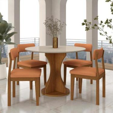 Imagem de Mesa Redonda Cosença Com 4 Cadeiras Estofadas Fre/off/s.terracot - M.a