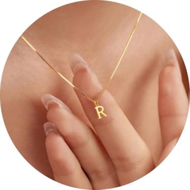 Imagem de Colar com inicial para mulheres, pingente de letra de aço inoxidável banhado a ouro 18K, bloco de A a Z, joia personalizada do alfabeto, 18+2in, Aço inoxidável, Sem Pedra Preciosa