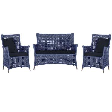 Imagem de Jogo Sofá E 2 Poltronas Igapó Alumínio Marrom E12 Trama Azul