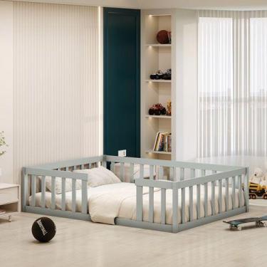 Imagem de Cama Casal Infantil Montessoriane Com Grade Cinza - Nemargi