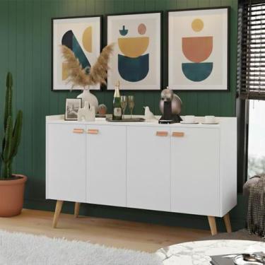 Imagem de Aparador Buffet Zeus Retrô 4 Portas Pés Palito MDF, Armário Bar Cantin