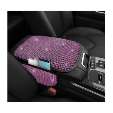 Imagem de MTRPS Capa de console central de carro brilhante, protetor de caixa de apoio de braço com strass de cristal com 2 sacos de armazenamento, almofada de descanso de braço brilhante, decoração de