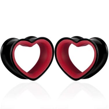 Imagem de Maxbott Túneis de orelha em forma de coração 316 aço inoxidável coração oco duplo alargador alargador alargador piercing corporal joia para mulheres homens 8 mm-19 mm (preto vermelho, 14 mm (9/40.6 cm