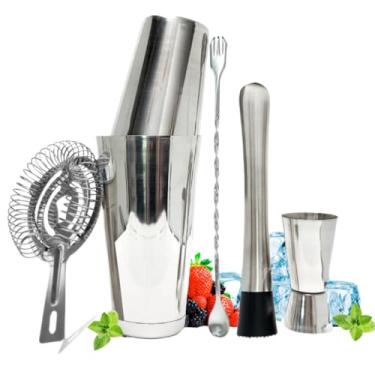 Imagem de Kit Bartender Kit Barman 5 Peças Inox Coqueteleira Socador Dosador Colher Coador Strainer Profissional
