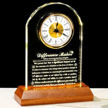 Imagem de Arikyrist Diferenças presentes para professor chefe mentor treinador relógio de cristal com base de madeira, agradecimento, aposentadoria, agradecimento, presentes motivacionais para colega de