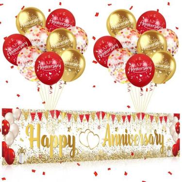 Imagem de Decorações de festa Yoirrat Red Gold Feliz Aniversário