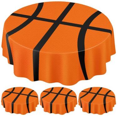 Imagem de Toalha de mesa Funnymoom Basketball, 84 polegadas, plástico redondo, p