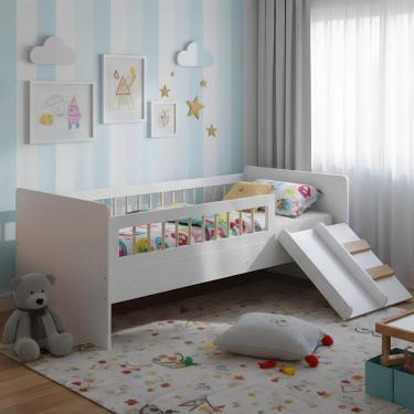 Imagem de Cama Com Colchão Montessoriana Infantil Solteiro Escorrega - Branco