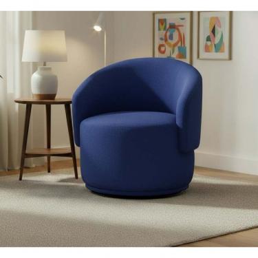 Imagem de Poltrona Decorativa Giratória Sala De Estar Recepção Jasmine Linho Azul Royal