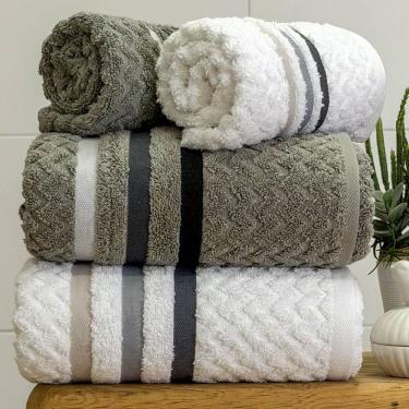 Imagem de Jogo De Toalha Banhão Trento 4 Peças 100% Algodão Branco-cinza