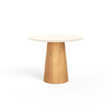 Imagem de Mesa De Jantar Redonda 100cm Scandi 4 Lugares Lamina Natural De Madeira Off White Vidro