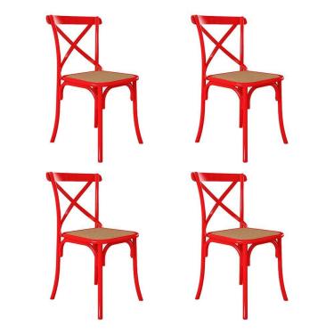 Imagem de Kit 4 Cadeiras Katrina X Vermelha Assento Bege Aço Asturias - Cor: Vermelho