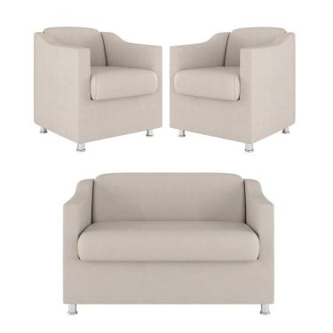 Imagem de Kit Sofá Namoradeira + 02 Poltrona Tilla Recepção Sala Suede bege
