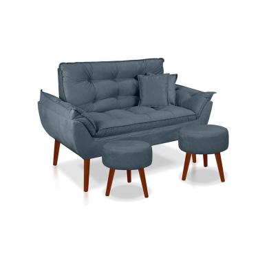 Imagem de Kit C- 01 Namoradeira Opala + 02 Puffs Redondo Danny + 02 Almofadas Suede Azul Turquesa