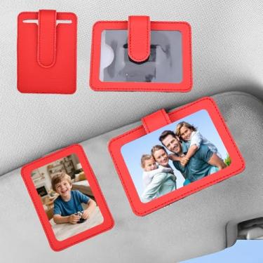 Imagem de Cranviech 2 porta-retratos para viseira de carro, 10 x 7,6 cm, suporte de couro com clipe removível e parte traseira magnética, decoração de interiores de carro e exibição de geladeira, acessórios e