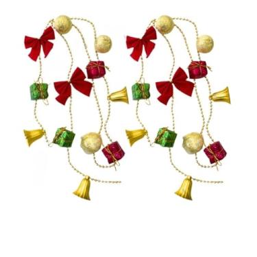 Imagem de Conjunto de decoração de Natal: corrente com pingente, bola, presente, sino, laço(Kit 2 Correntes)
