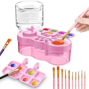 Imagem de Ferramenta de limpeza de pincéis com 10 pincéis, enxaguador de pincel de ciclo de água com suporte e paleta, lavar meus pincéis, materiais de arte de pintura para iniciantes e crianças