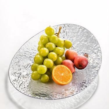 Imagem de Ewowfam Prato de doces, tigela de frutas para decoração de cozinha e decoração de casa, bandeja decorativa e suportes de bolo para festa, bandeja de frutas, acrílico, textura martelada (transparente)