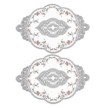 Imagem de Jogo americano retrô de renda 30,5 x 43,2 cm, oval, bordado, tapetes de mesa de crochê francês, porta-copos para casa, casamento, cinza