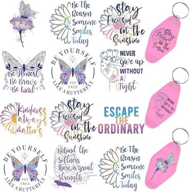 Imagem de 60 peças de papéis de transferência de chaveiro UV DTF - Decalques de vinil para chaves e etiquetas de bagagem, desenhos engraçados com revestimento resistente a arranhões, papéis de transferência