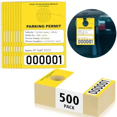 Imagem de 500 peças de etiquetas amarelas de estacionamento para pendurar passes de estacionamento temporários número aleatório (000001-125000) etiquetas de estacionamento de carro etiqueta de pendurar papel 7