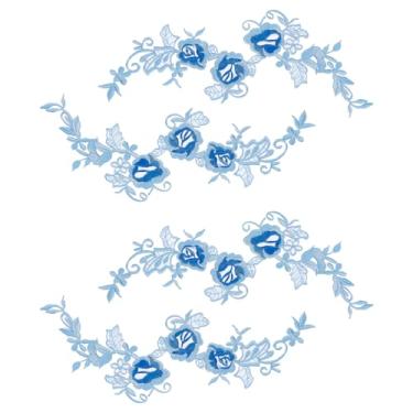 Imagem de letsinstyle 4 peças de flores bordadas a ferro no remendo, apliques de flores de renda bordada rosa azul, apliques de ferro floral para roupas, vestido de noite de noiva, decoração faça você mesmo