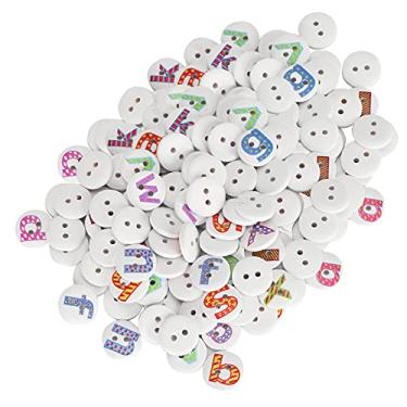 Imagem de Botões de madeira letras em inglês 200 peças de madeira costura decorativa roupas artesanato acessórios crianças brincar decoração de casa 15mm