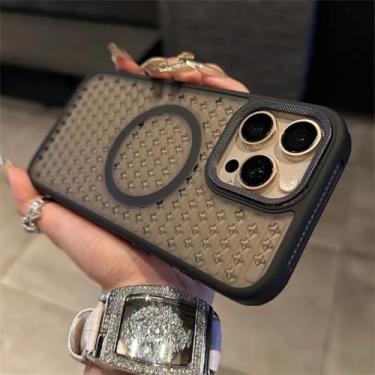 Imagem de HJZSZX Capa magnética com dissipação de calor e malha para iPhone 16e, capa oca e respirável fosca (para iPhone 16e/preta)