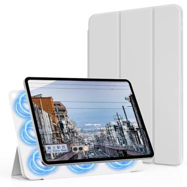 Imagem de KVTVOU Capa magnética para iPad (A16) 11ª/10ª geração (11/10,9 polegadas, 2025/2022), acessório magnético inteligente, capa protetora fina e leve com três dobras, hibernar/despertar automático, cinza
