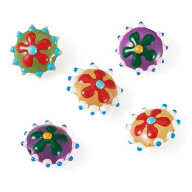 Imagem de Cheriswelry 5 peças de contas de vidro feitas à mão com estampa de contas de flores planas redondas soltas espaçadoras de 18,5 a 20 mm para pulseira faça você mesmo, colar, brincos, chaveiro