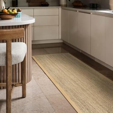 Imagem de nuLOOM Tapete Elijah Seagrass 5 x 15 cm, bege, estilo casa de fazenda, borda de algodão, trama de cesta, fibra natural, para quarto, sala de jantar, sala de estar, corredor, escritório, cozinha,