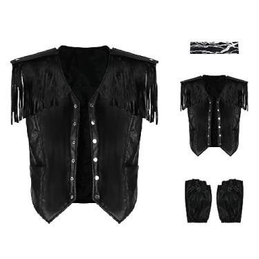 Imagem de Jaqueta masculina de couro, borla, com luvas, Halloween, cosplay, GG