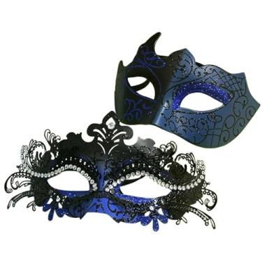 Imagem de Kurmingary Conjunto De Máscaras Baile Casal, Máscara Festa Em Veneza, Meio Rosto Venezianas Guerreiros Romanos Gregos Antigos - Preto E Azul