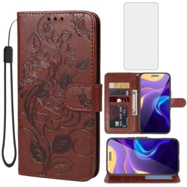 Imagem de Vavies Capa para iPhone 17 Pro Max/Capa carteira para Apple 17 Pro Max com protetor de tela de vidro temperado, flor de couro flip porta-cartão de crédito suporte para iPhone 17 Pro Max marrom